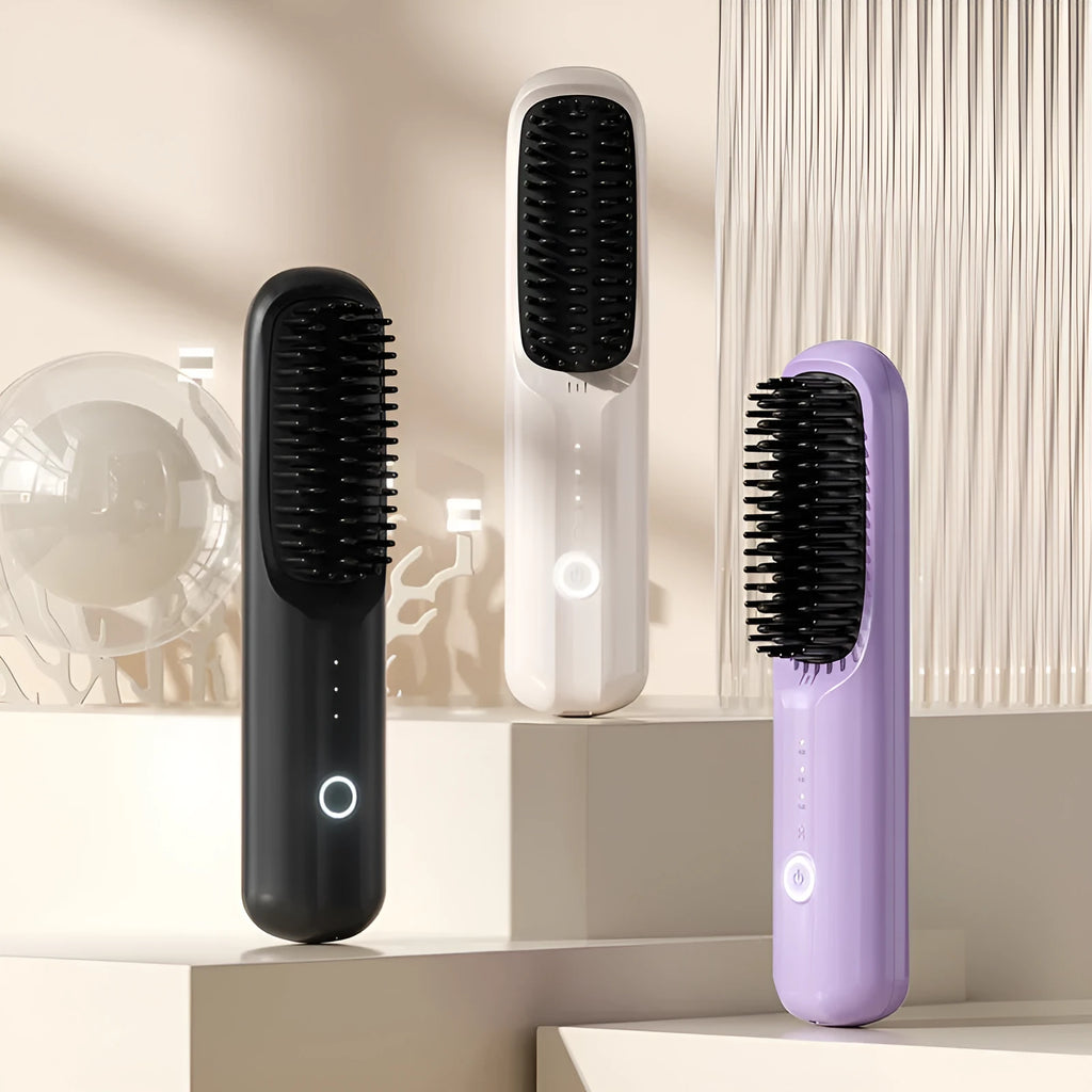 Wireless straightening comb with ionic technology in beige, pink, purple or black