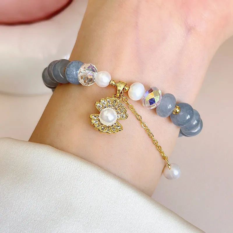Natural aquamarine pearl healing bracelet with adjustable design for women
