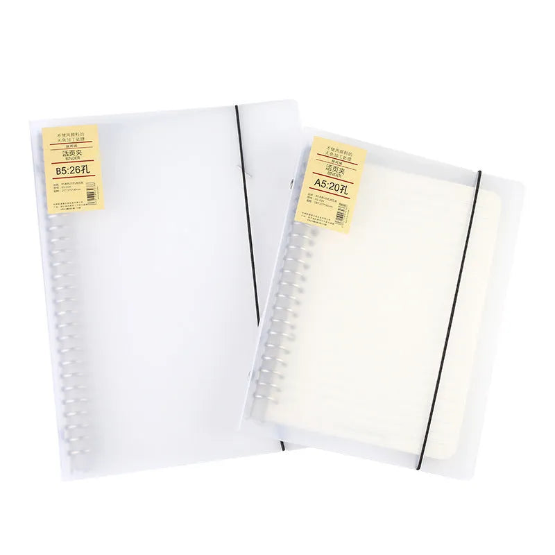A5 horizontal line binder notebook with 26-hole looped binding system and PP matte cover