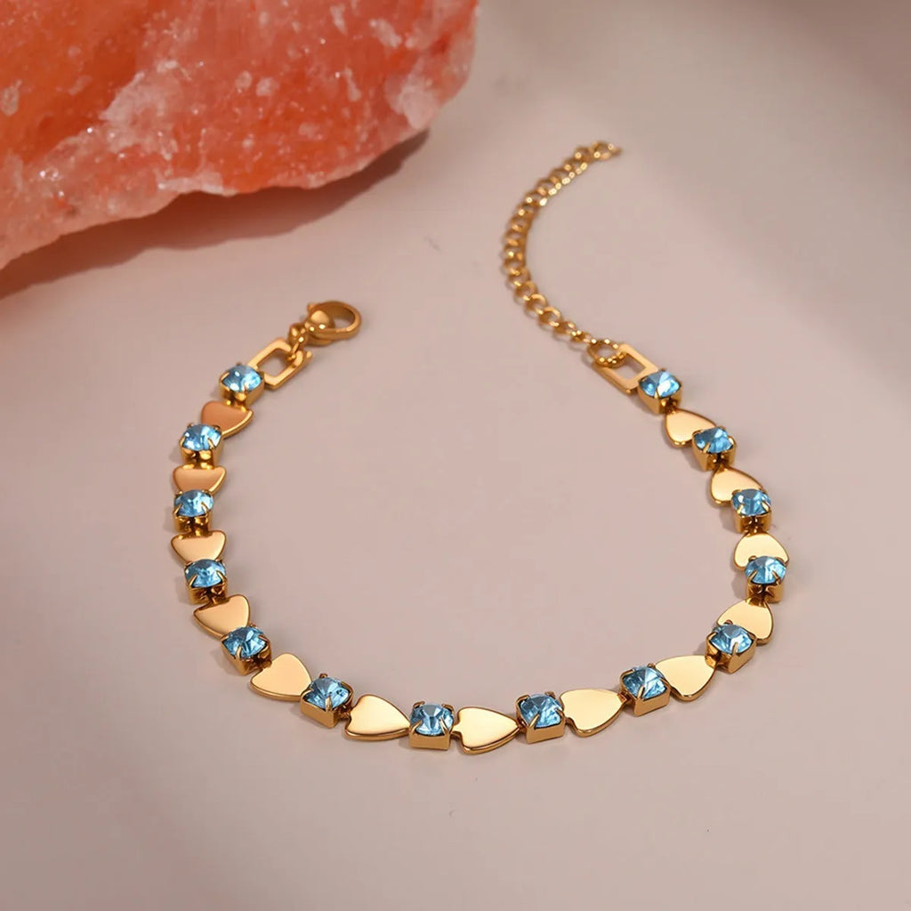 Non-fading electroplated stainless steel geometric bracelet with cubic zirconia stones in colour variant NMSB-J737