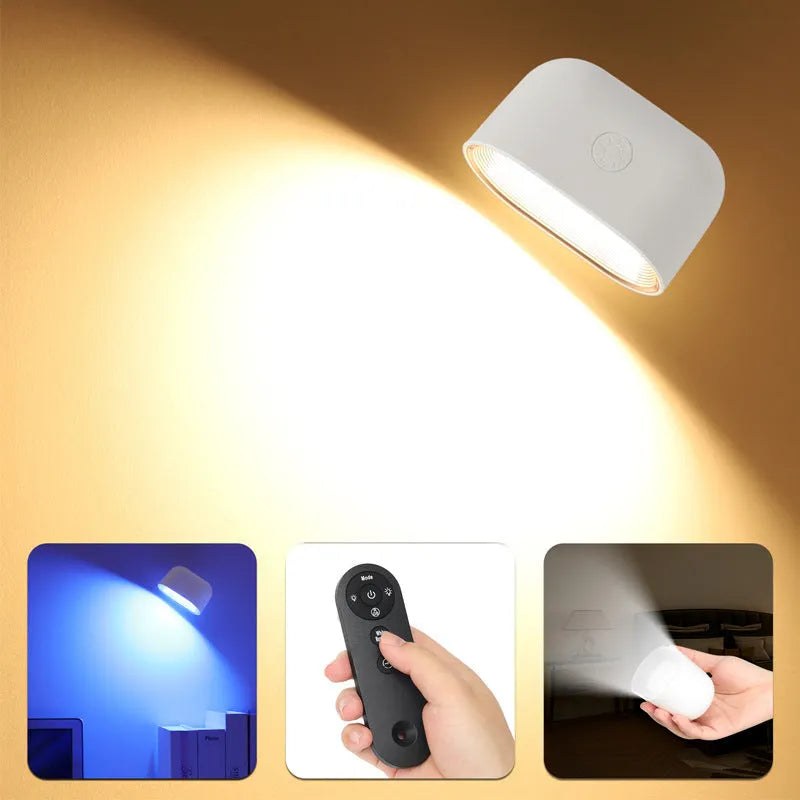 Oval-shaped remote control magnetic wall lamp with touch dimmer showing white light mode