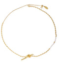 Gold copper natural real pearl necklace with geometric ring and line cold style pendant on woman