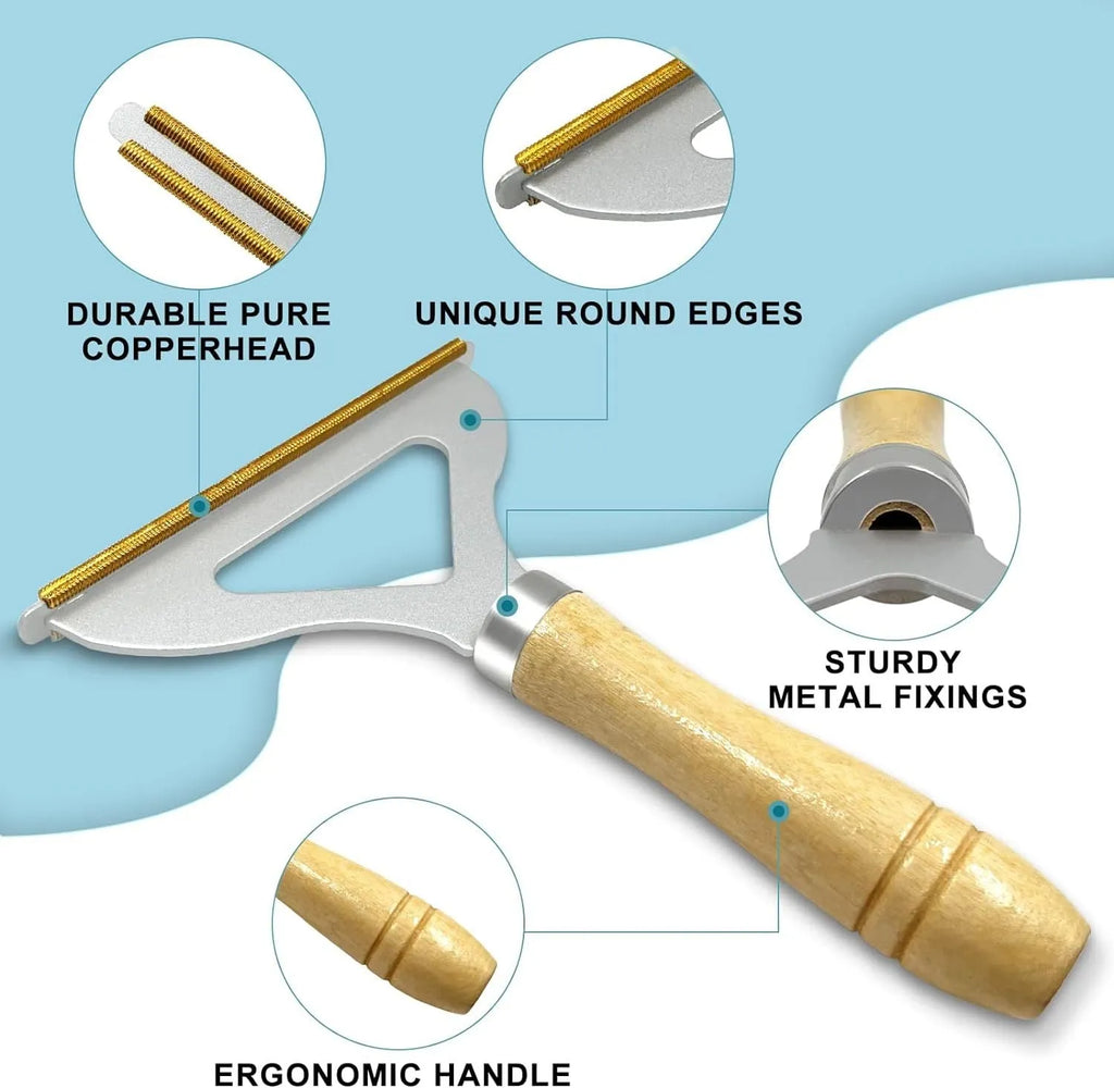Three-piece pet hair remover set with metal scraper, silicone brush, and round cleaner