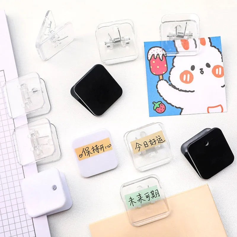 Square plastic photo note holder in black, white, or transparent colours measuring 3.2x3cm