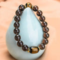 Natural ice obsidian bracelet with smooth polished beads and Heart Sutra engraving, 10mm size