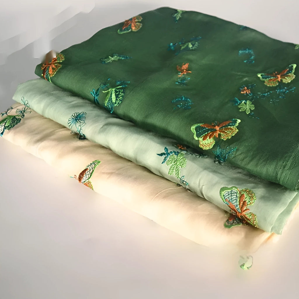 Pure ramie embroidery cloth fabric for hanfu sewing in beige, green, and dark green colours