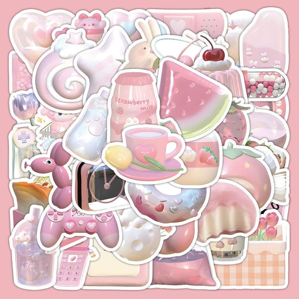 Light pink 3D decorative stickers with cute girl heart patterns in two style variations