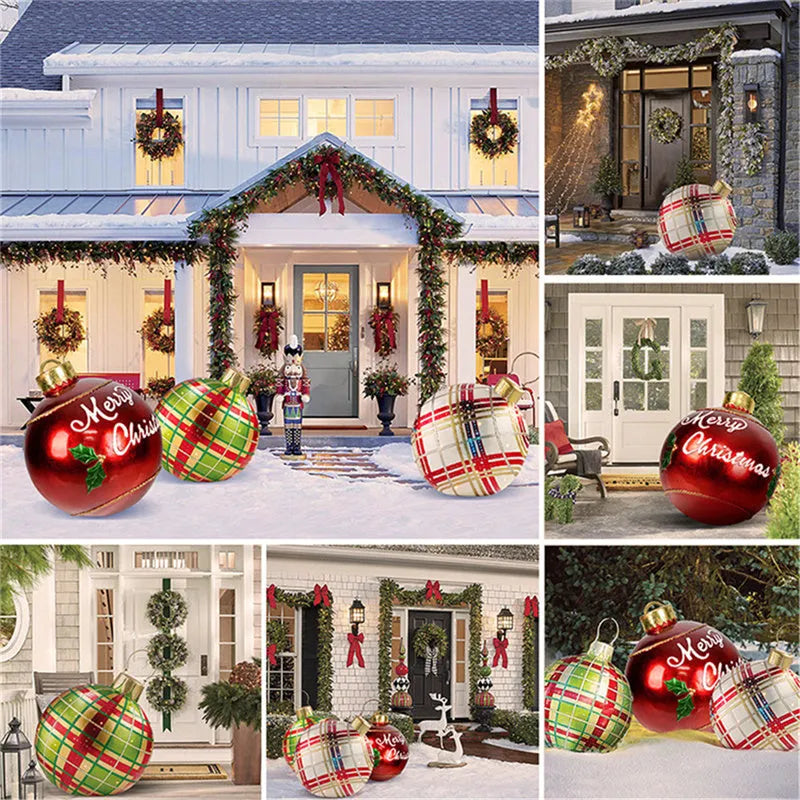 Large 60cm diameter inflatable PVC Christmas ball decoration for outdoor tree hanging