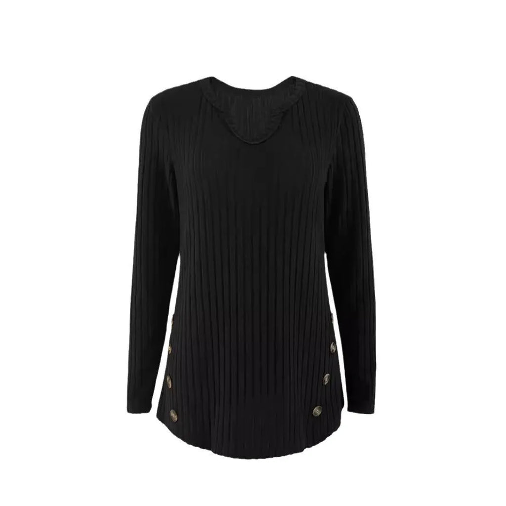 Casual button-front knitted sweater in solid colour with regular sleeves