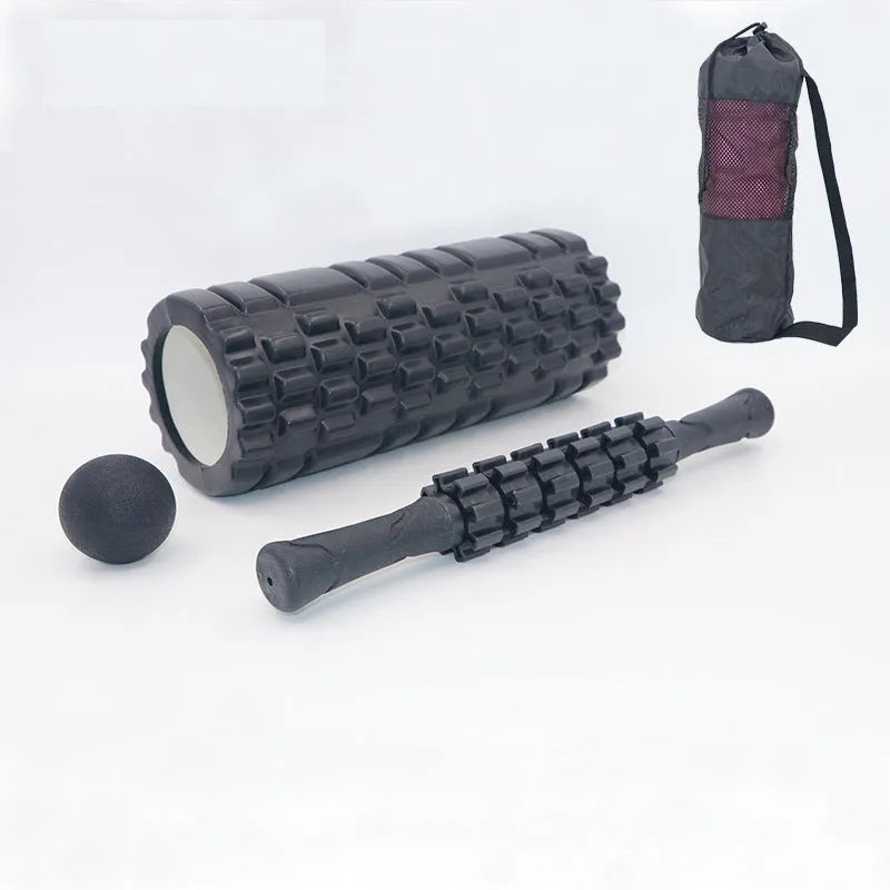 Black 33cm foam roller set with massage shaft and gear massage bar stick for fitness and health massage