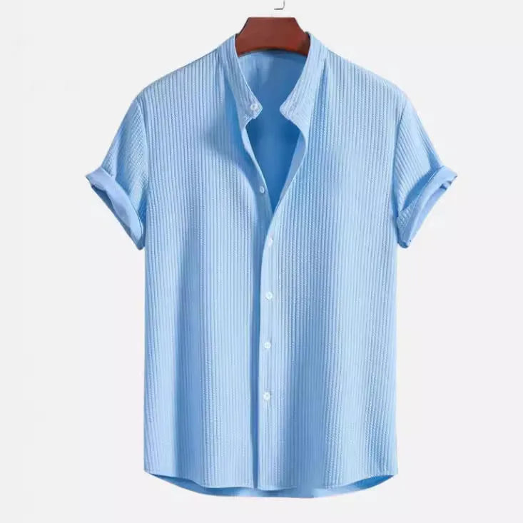 Men's loose fit short sleeve casual shirt in various colours including wine red and light blue