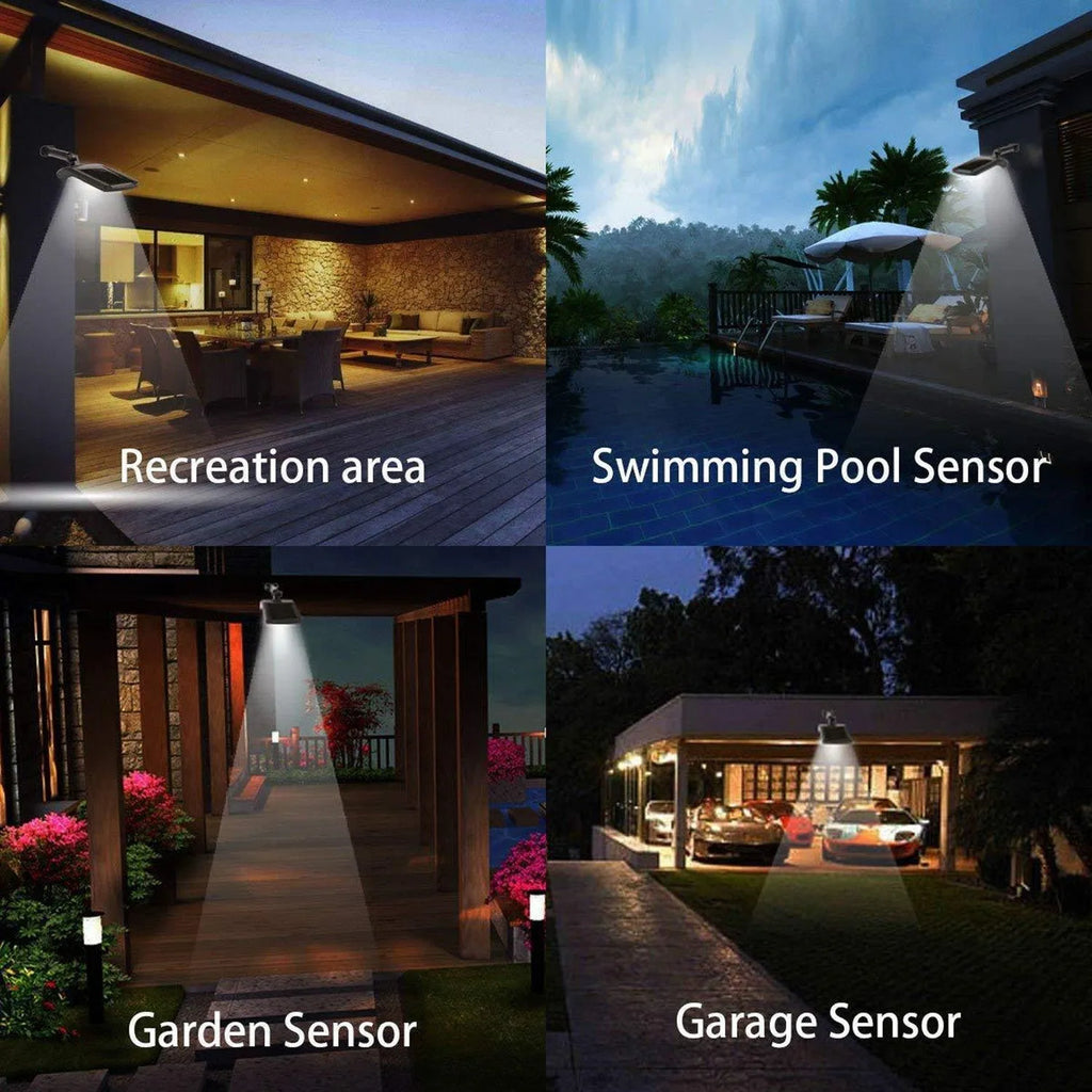 Black L808B solar wall light with diamond-pattern casing and adjustable pole mounted on an exterior wall.