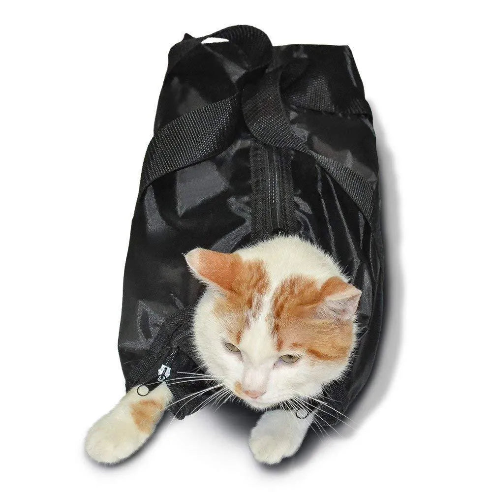 Black cat cleaning bag with anti-scratch design for bathing and medical procedures