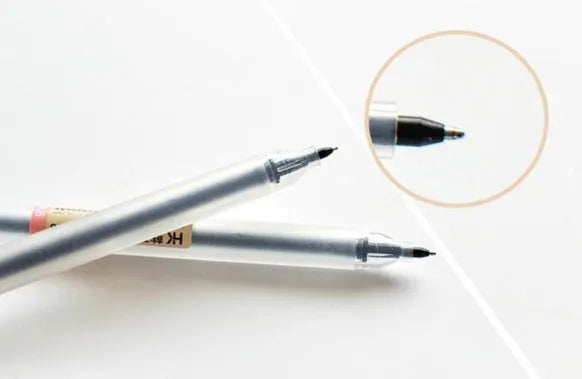 Pack of 12 black Muji gel pens with 0.5mm fine tips on a white background.