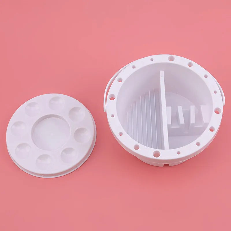 White plastic brush holder for painting with 16.5 cm diameter and 9 cm height