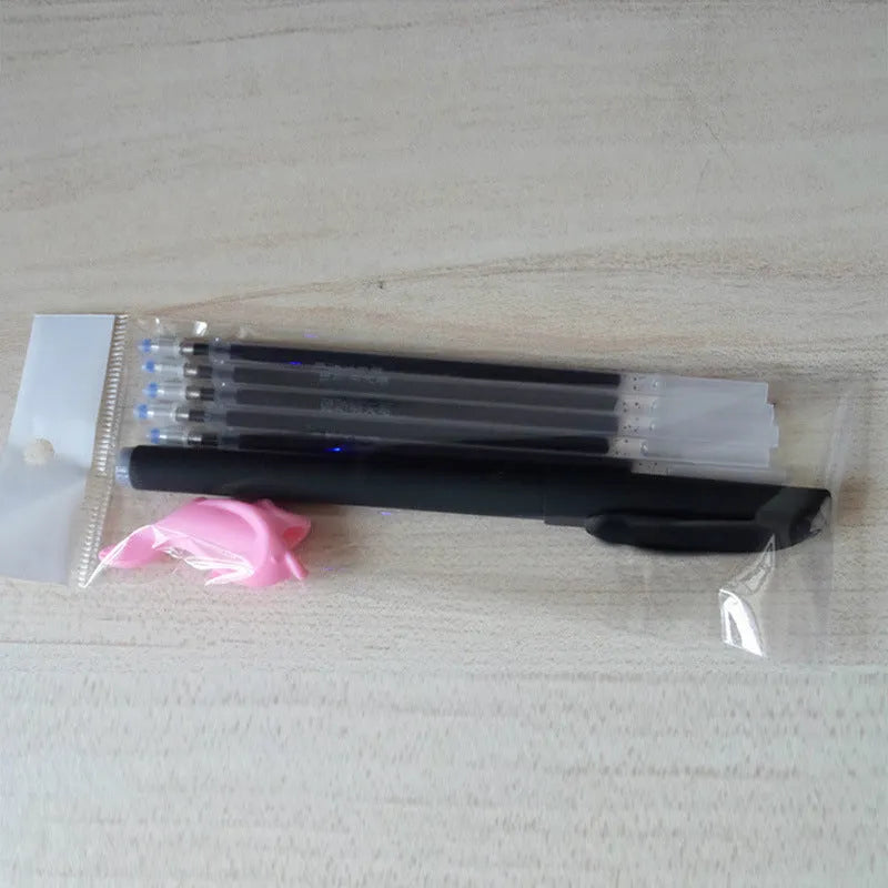 Automatic fade and disappear pen set with pen holder, storage case, and eight refill cartridges for temporary fabric markings