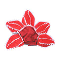 Medium dog wearing Halloween demon chomper costume with scary flower headband