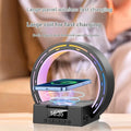 White multifunctional Bluetooth speaker bedside unit with digital clock display and wireless charging phone on top.