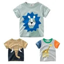 Boys' cotton T-shirt with animal graphic print in sizes 90-140cm