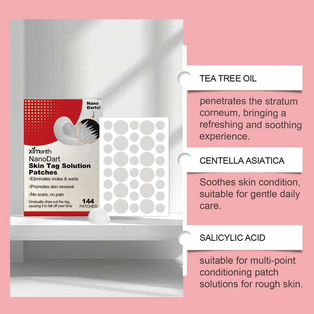 Skin wart invisible repair patch 144-count pack with microneedle applicator containing tea tree oil and centella asiatica