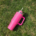 Stainless steel vacuum insulation cup in rainbow gradient colours showing double-layer construction