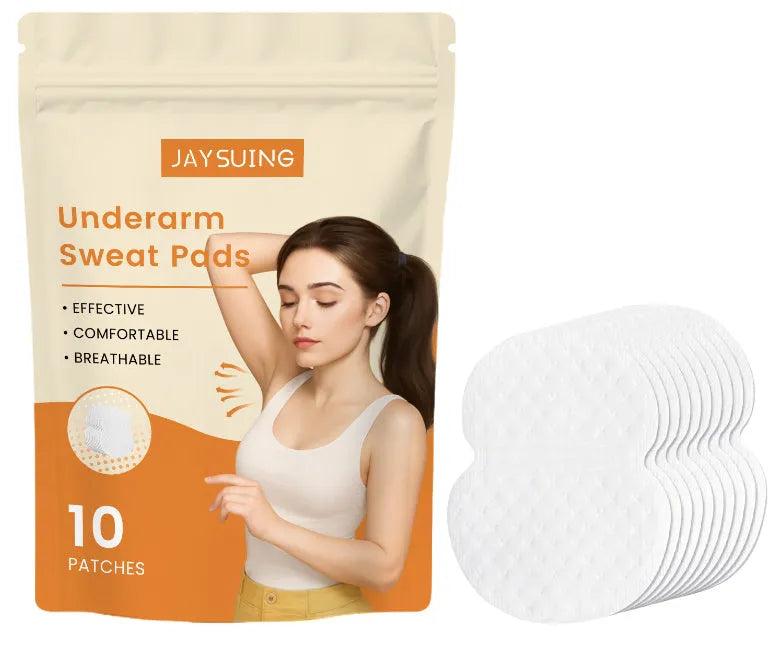 Pack of 10 disposable underarm sweat absorbing patches with vitamin E formula