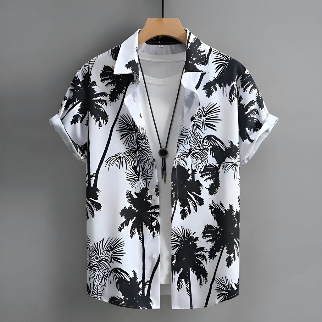 Men's Hawaiian summer shirt with colourful 3D printed pattern and short sleeves