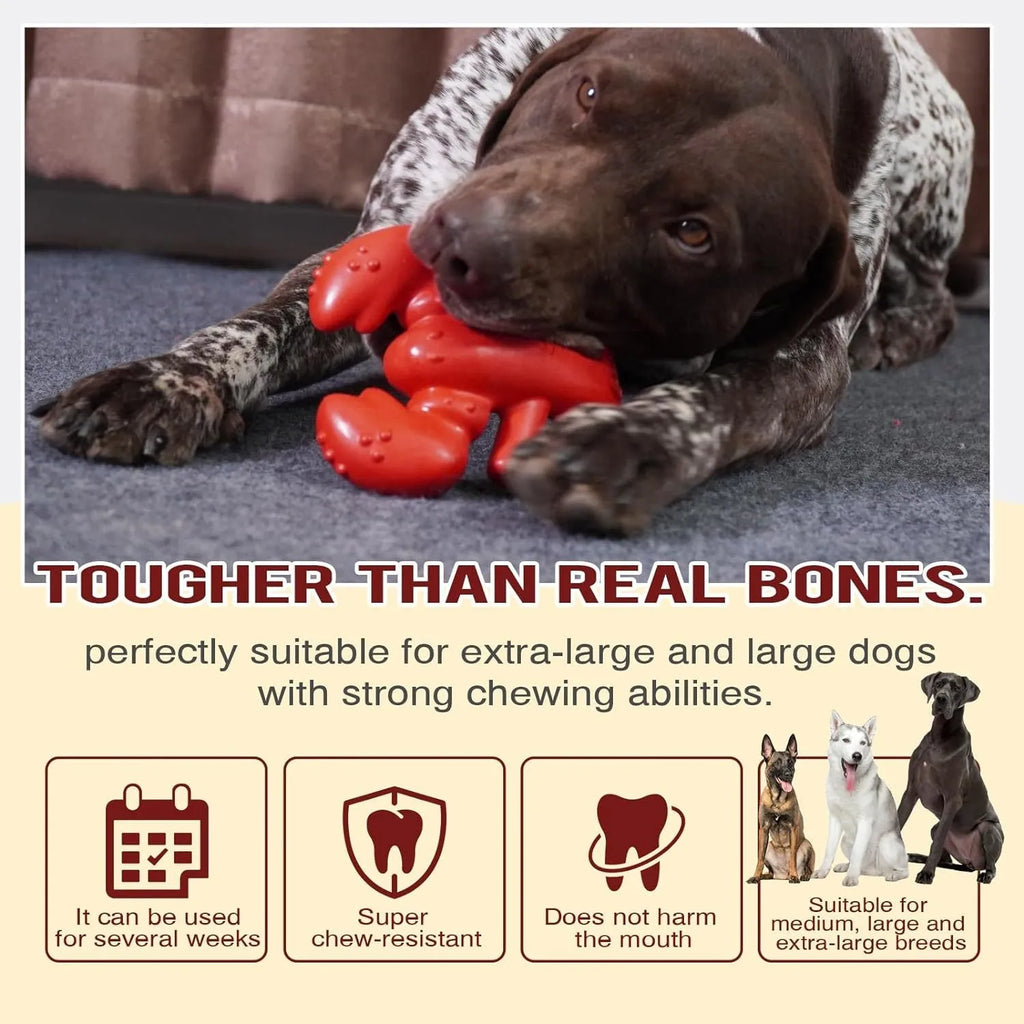 Red heavy-duty nylon chew bone toy for large breed dogs on a plain background