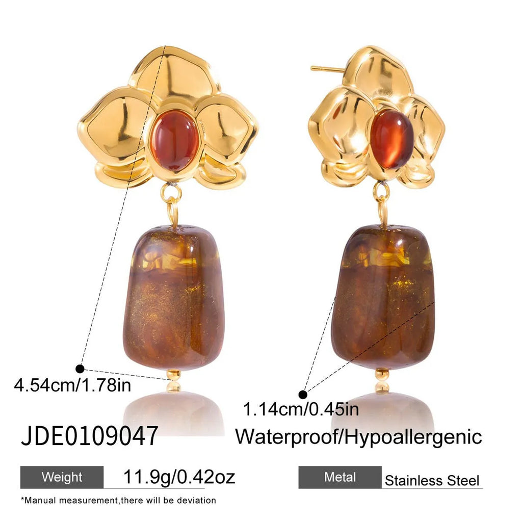 Antique style resin earrings geometric quadrilateral electroplated finish women eight colour options