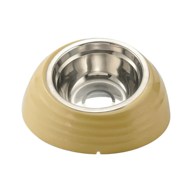 Stainless steel cat bowl with plastic base in light green, beige or brown colour