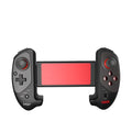Red telescopic Bluetooth gamepad extended around smartphone with USB cable for PC connectivity