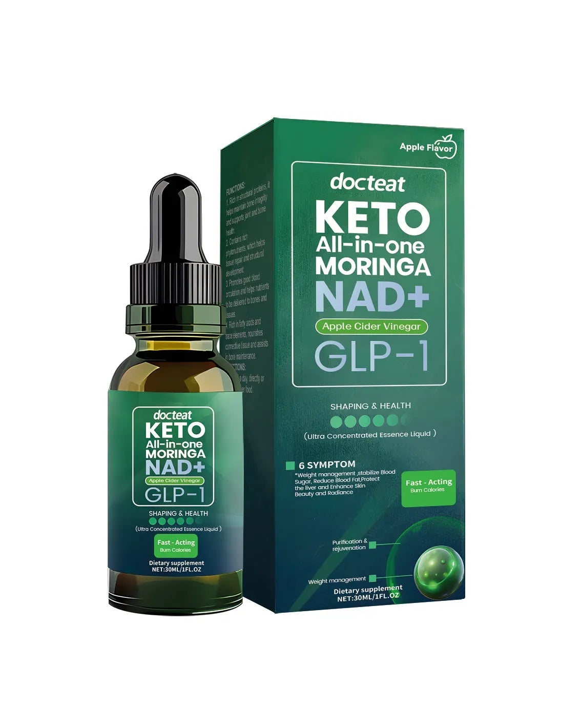 30ml BHB ketone supplement dropper bottle with botanical extracts and NAD+