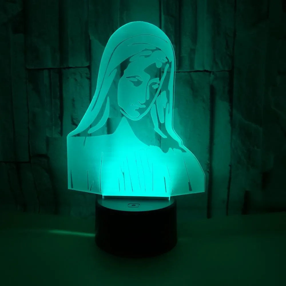 3D LED night light with laser engraved acrylic plate showing dual ring pattern, ABS base with touch controls