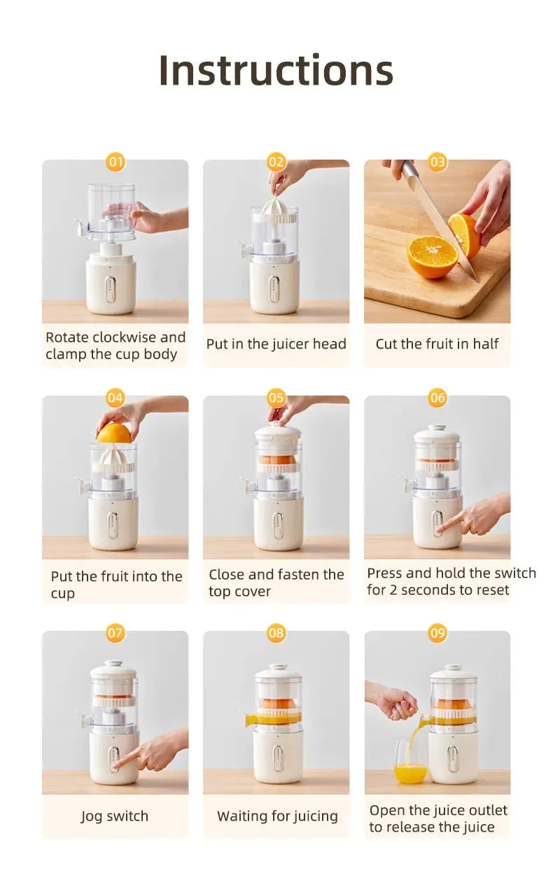 Fresh green portable USB electric juicer for oranges and lemons on a kitchen counter