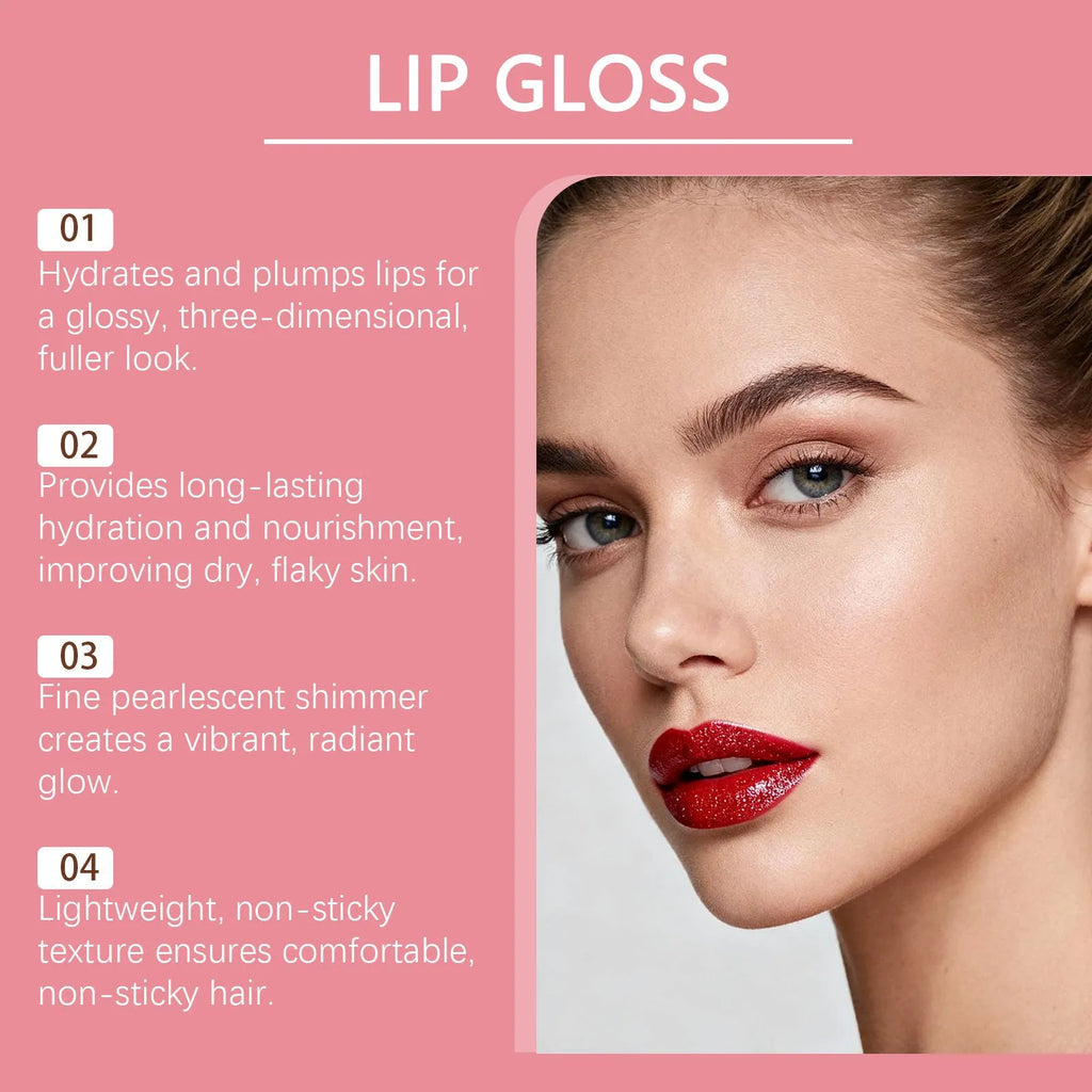 Red moisturising fine glitter lip gloss 3g tube with wand applicator