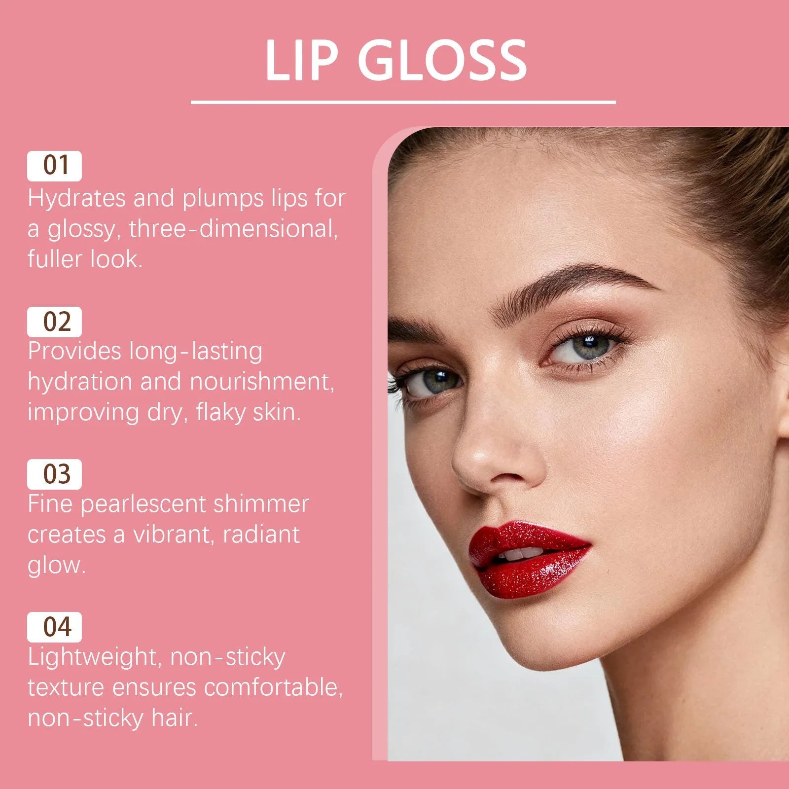 Red moisturising fine glitter lip gloss 3g tube with wand applicator