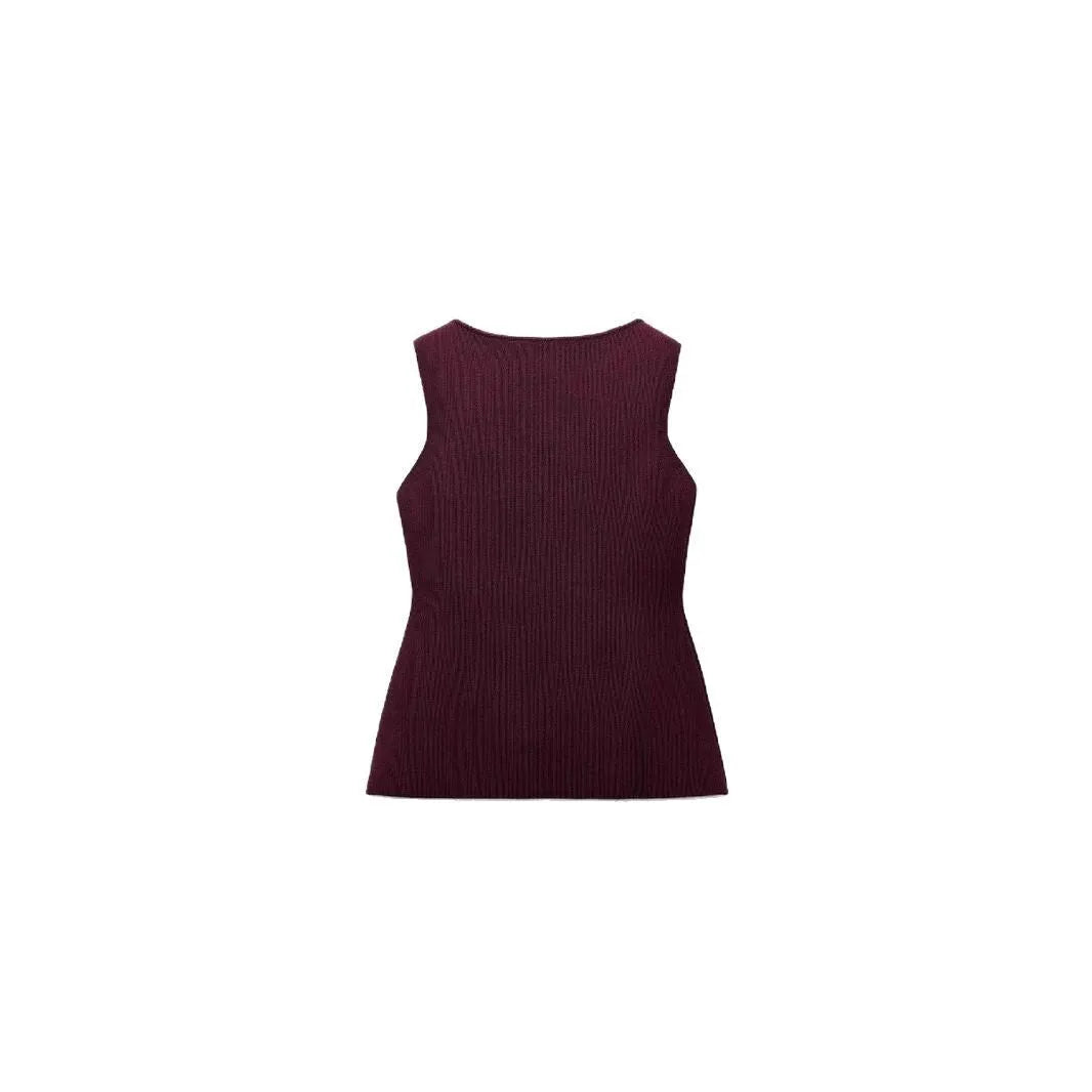 Dark red slim fit viscose sweater vest with gold buttons and 3D pattern