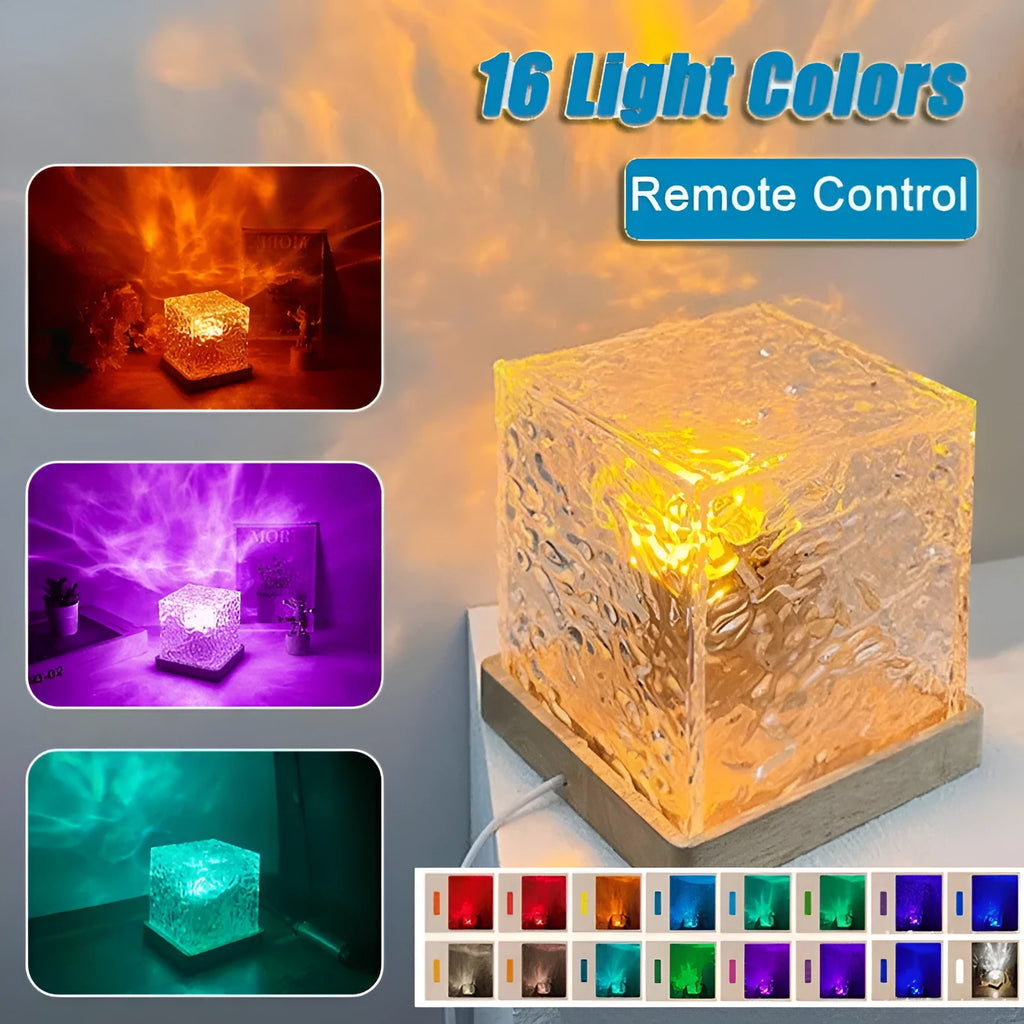 USB-powered rotating water ripple projection night light with remote control