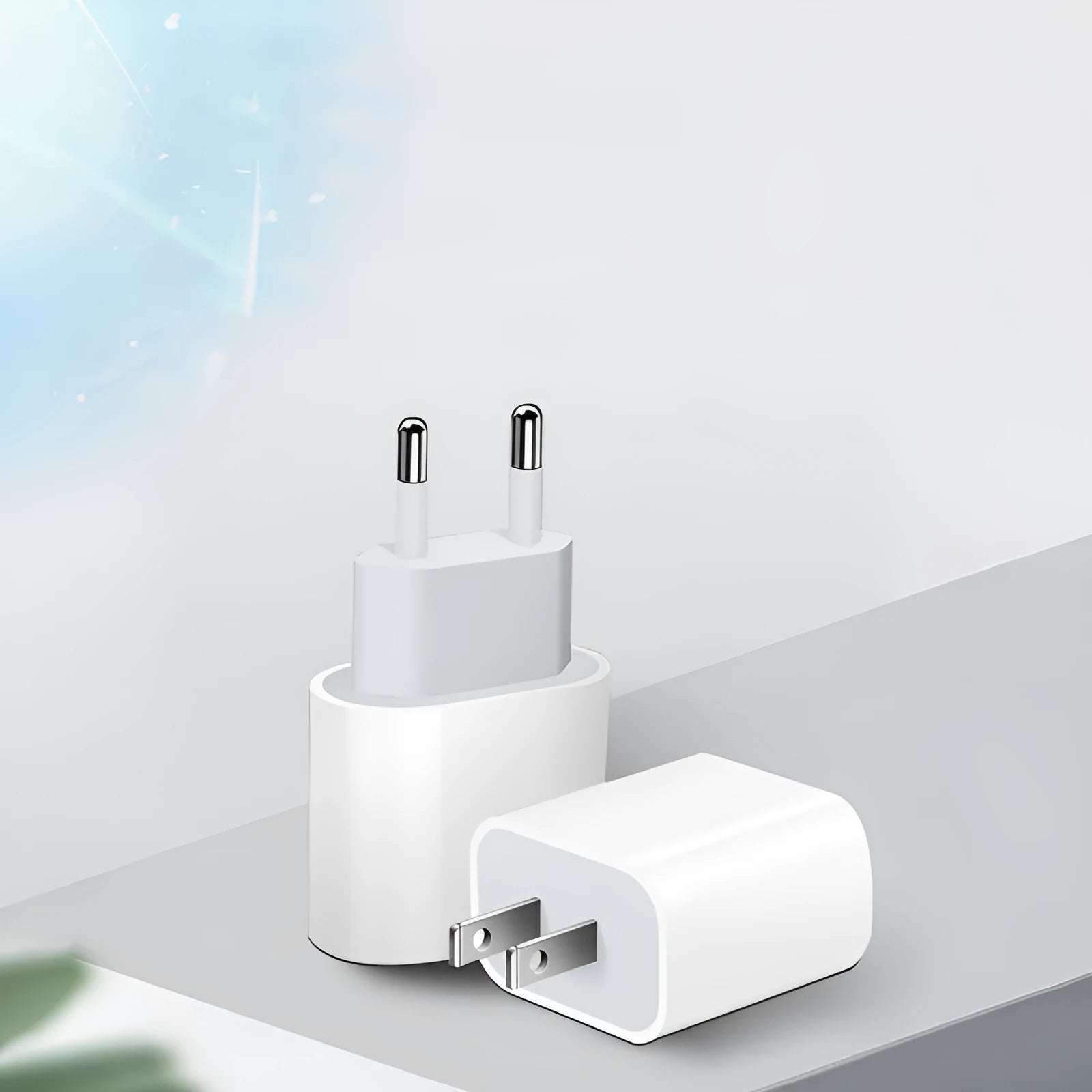 PD20W mobile phone charger with USB port and choice of American or European plug.