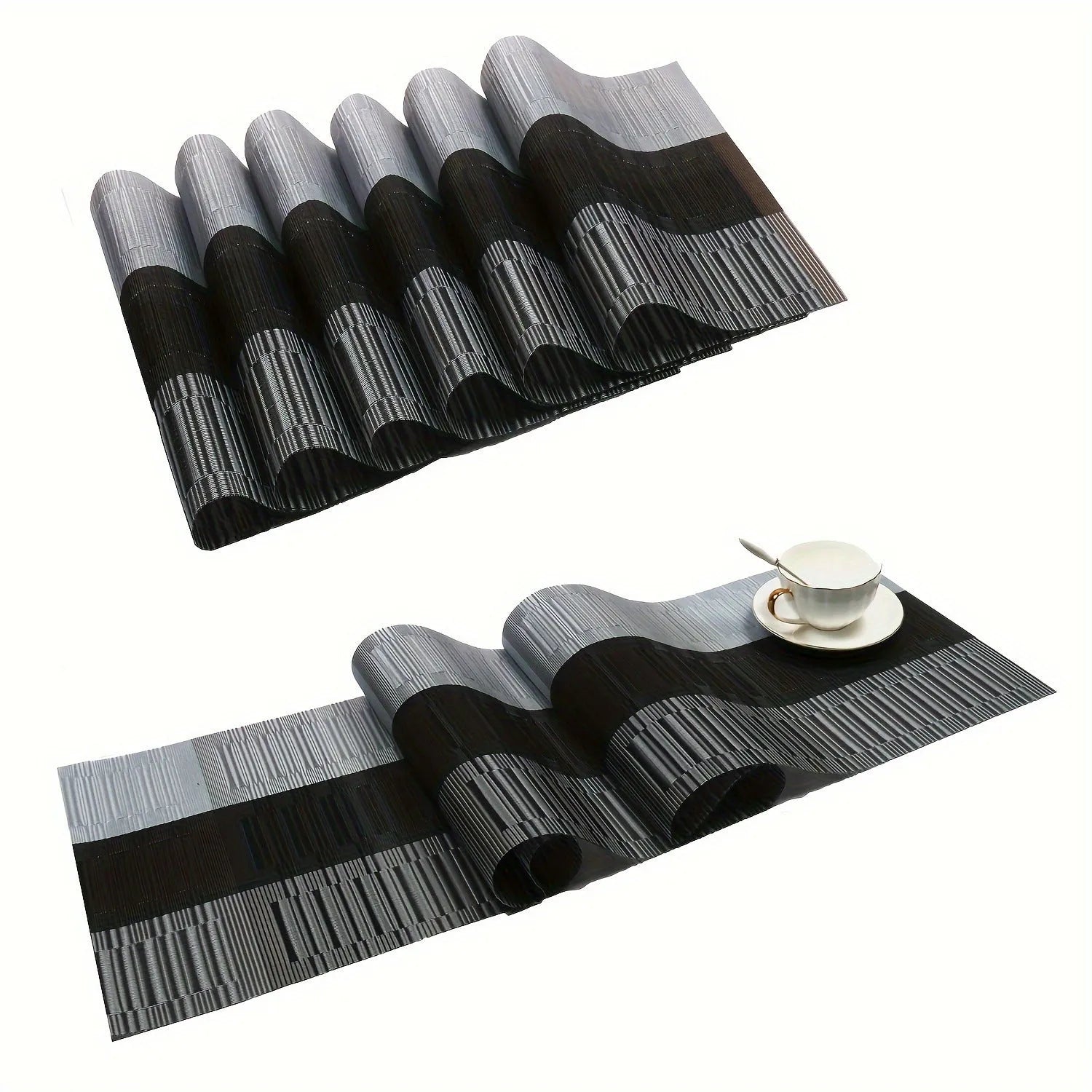 PVC non-slip kitchen sink mat in gradient bamboo pattern beside kitchen sink