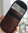Black microfiber Faraday cage pouch for car key fob and RFID card protection.