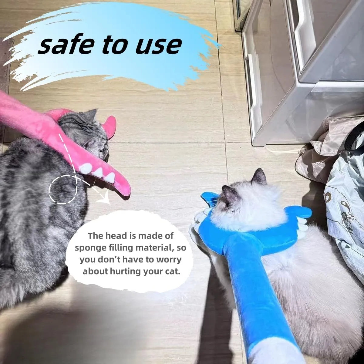 70cm blue plush cat wand toy with foam-filled construction for indoor pet play
