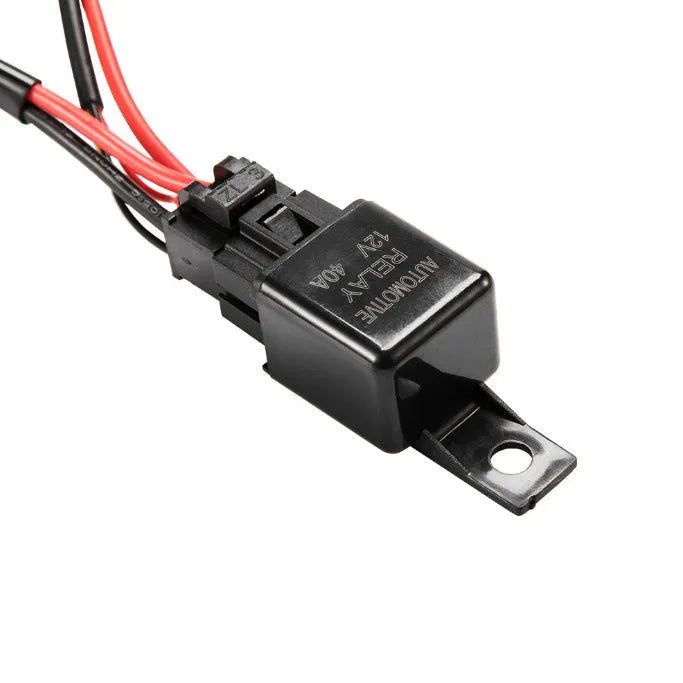 Black off-road LED spotlight wiring harness kit with 2-metre cable and waterproof switch