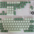 124-key Matcha green PBT keycap set for a mechanical keyboard, showing multiple language layout options.