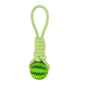 Interactive dog treat ball with hemp rope in blue for small dogs chewing and playing tug of war