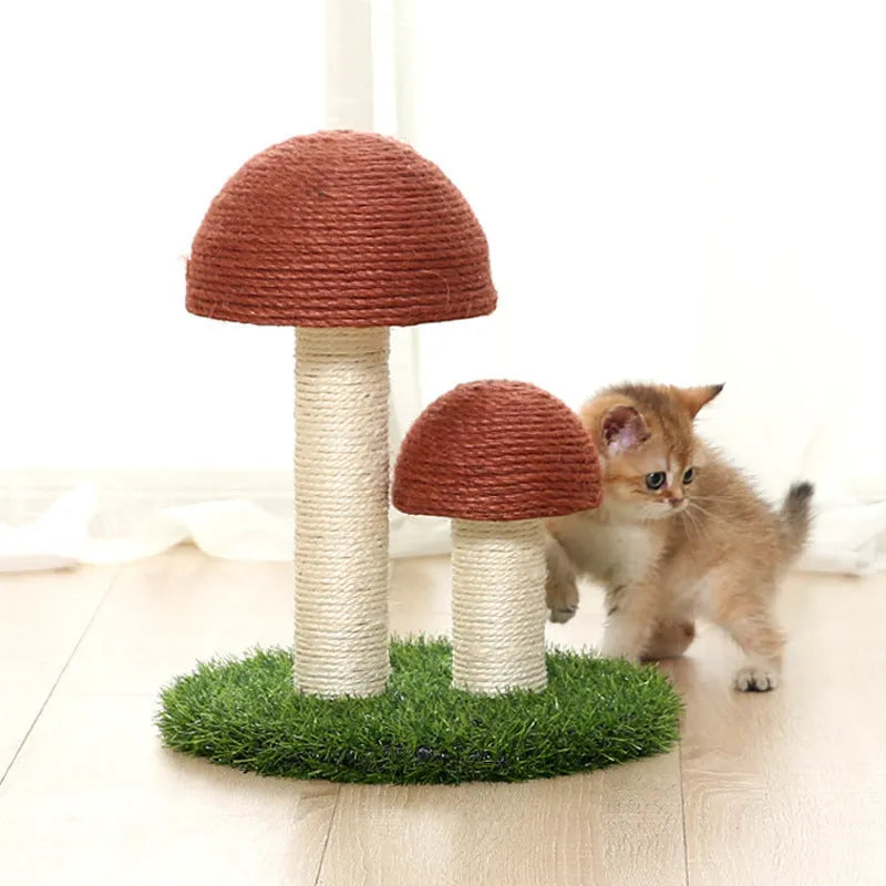 Cotton rope mushroom cat scratch post in Coffee Mushroom with Ball colour for indoor cats