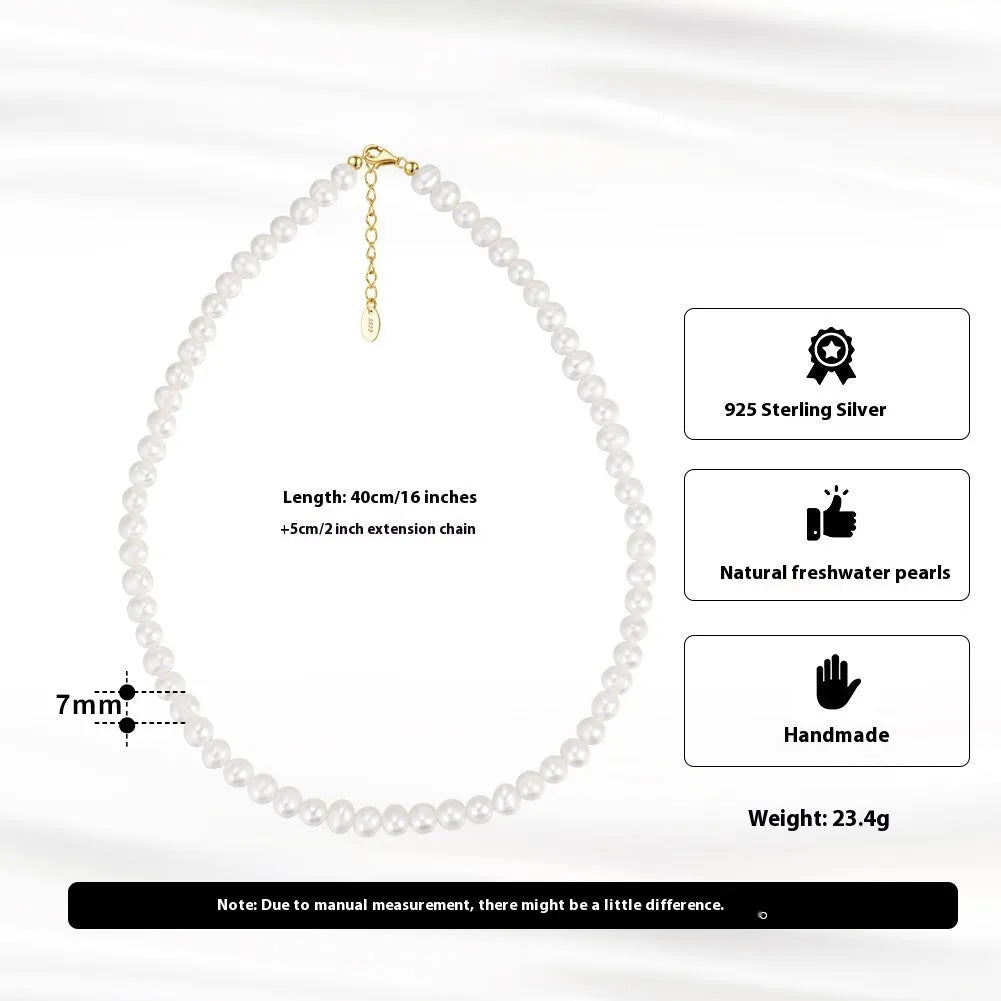 Women's adjustable sterling silver necklace with natural freshwater pearls