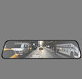 12-inch black rearview mirror dash cam with integrated display showing road recording
