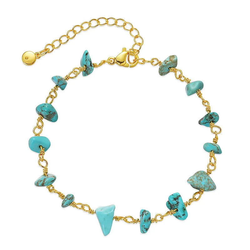 Irregular natural gravel turquoise bracelet in 18k copper with geometric design