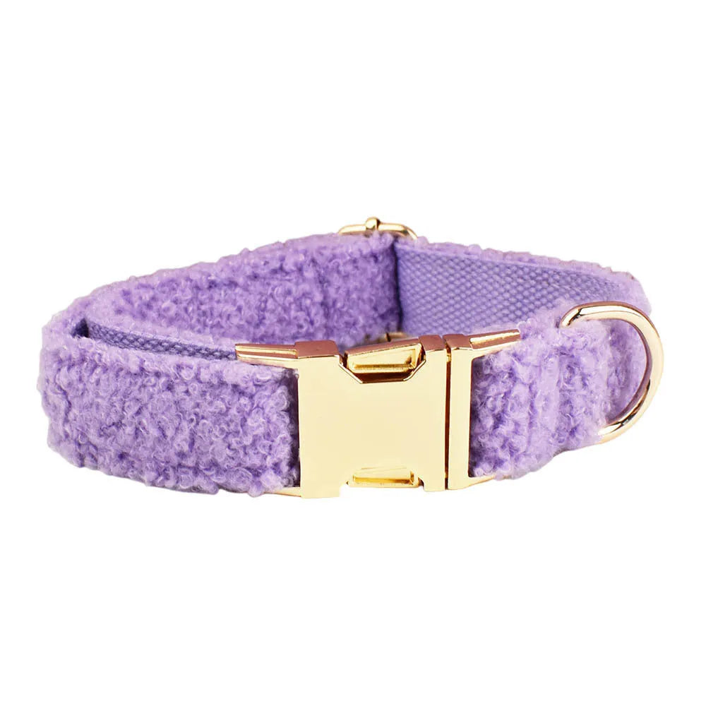 Purple dog collar, leash, vest and bow set for small pets in five size options